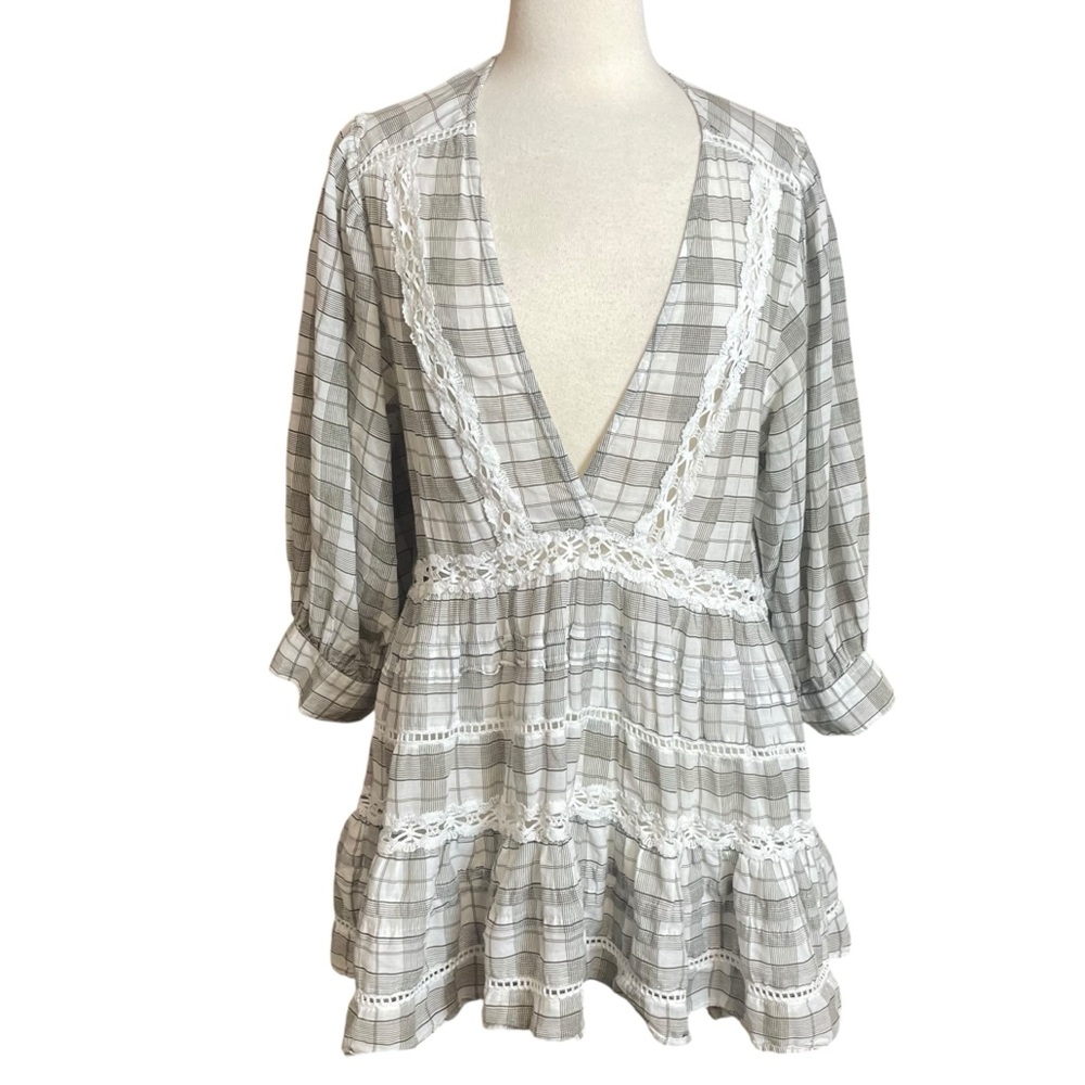 Free People Time Out plaid lace babydoll top medium